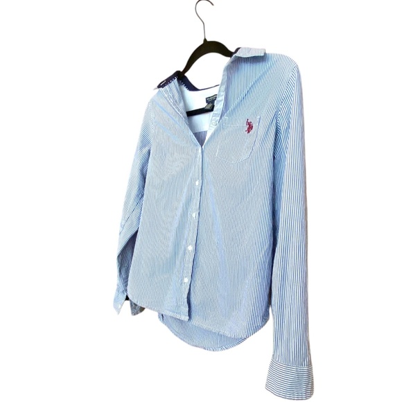 US Polo Assn Ralph Lauren Striped poplin long sleeve shirt blue white preppy S - Picture 4 of 8